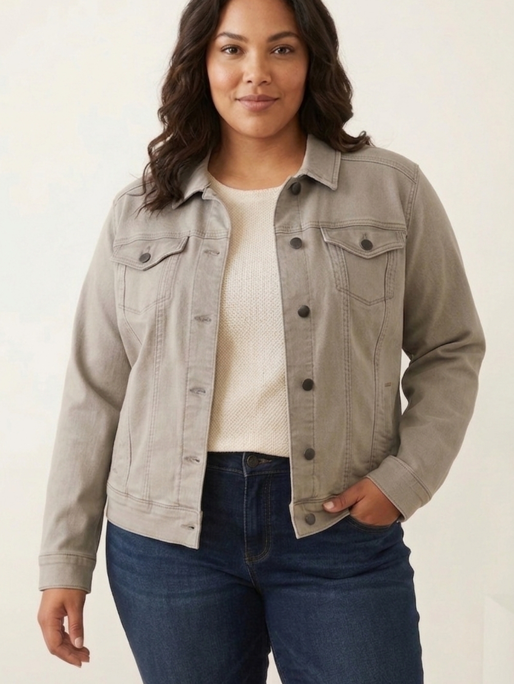NWT - Market & Spruce - Classic Women's Light Gray Denim Jacket - Size 2X
